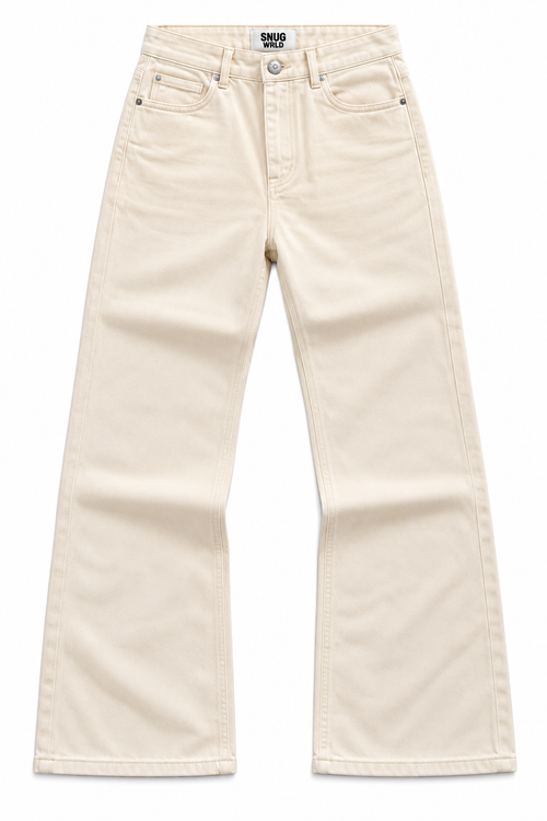 "ITS US, NEVER THEM" WAXED FLARED DENIM PANTS