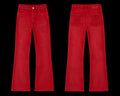 Red jeans shown from front and back on a white background
