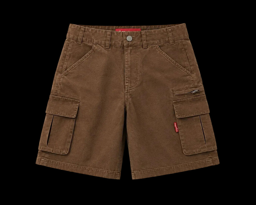 Brown cargo shorts on a white background