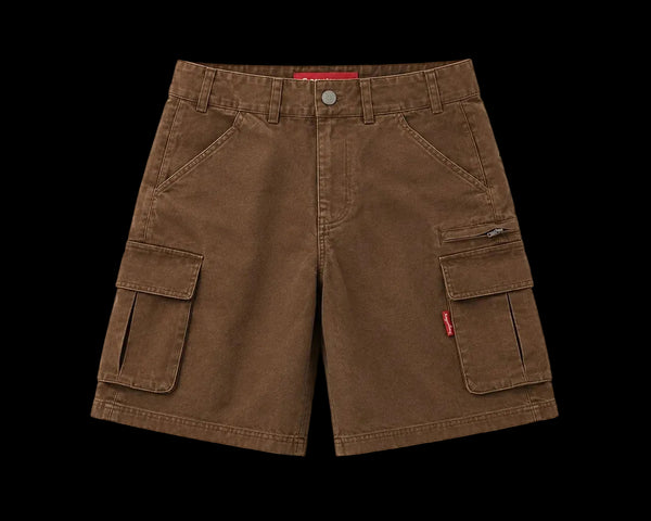 Brown cargo shorts on a white background