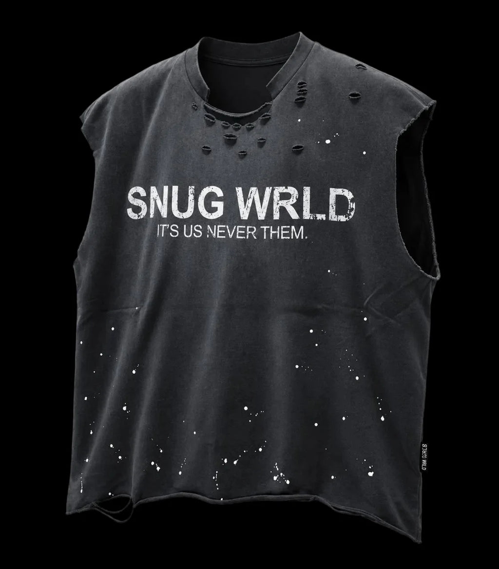 DISTRESSED PAINTED LOGO PRINT TANK TOP