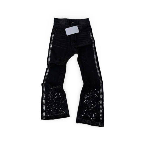 "IT'S US" DOUBLE WAISTED EMBELLISHED X PAINTED FLARED DENIM