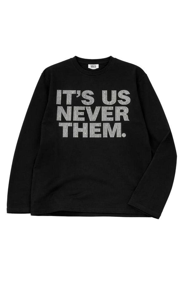 IT’S US LS RHINESTONE LETTERING CREWNECK T-SHIRT